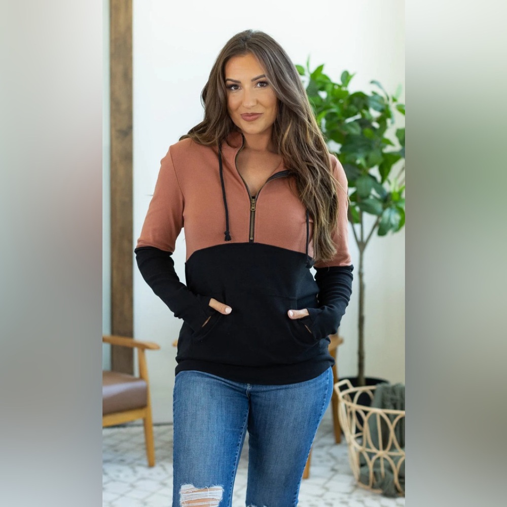 Michelle Mae Classic Halfzip Hoodie - Terra Cotta and Black